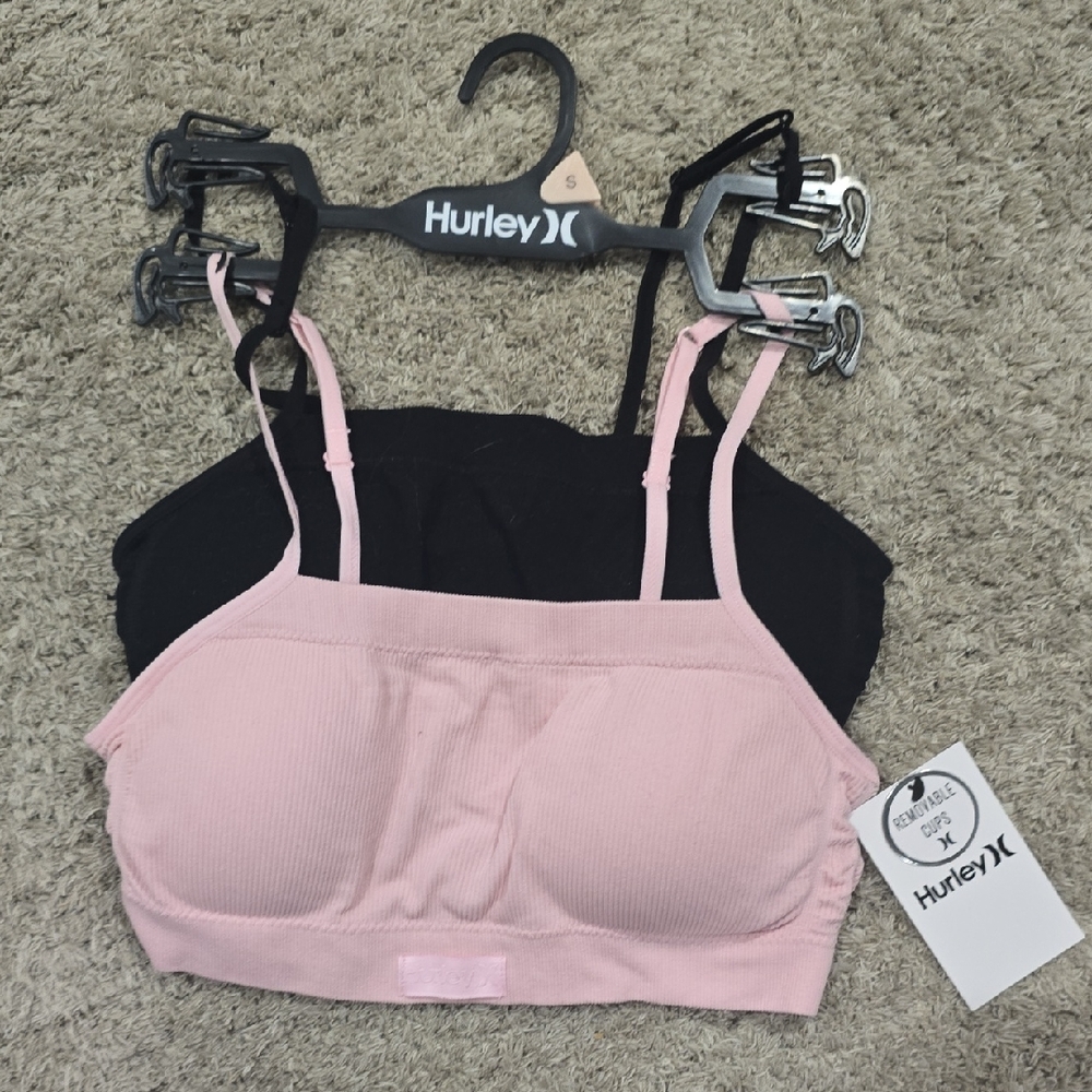 Hurley Pink and Black Bandeau Set with Modern Silhouettes